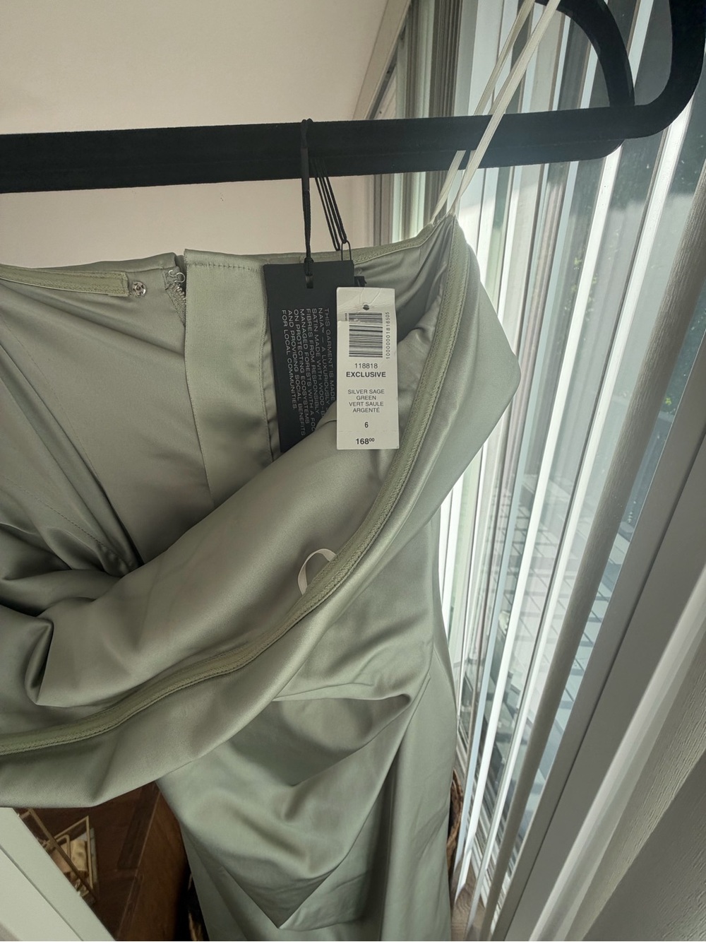 Aritzia Strapless Satin Dress in Silver Sage - Picture 2 of 4